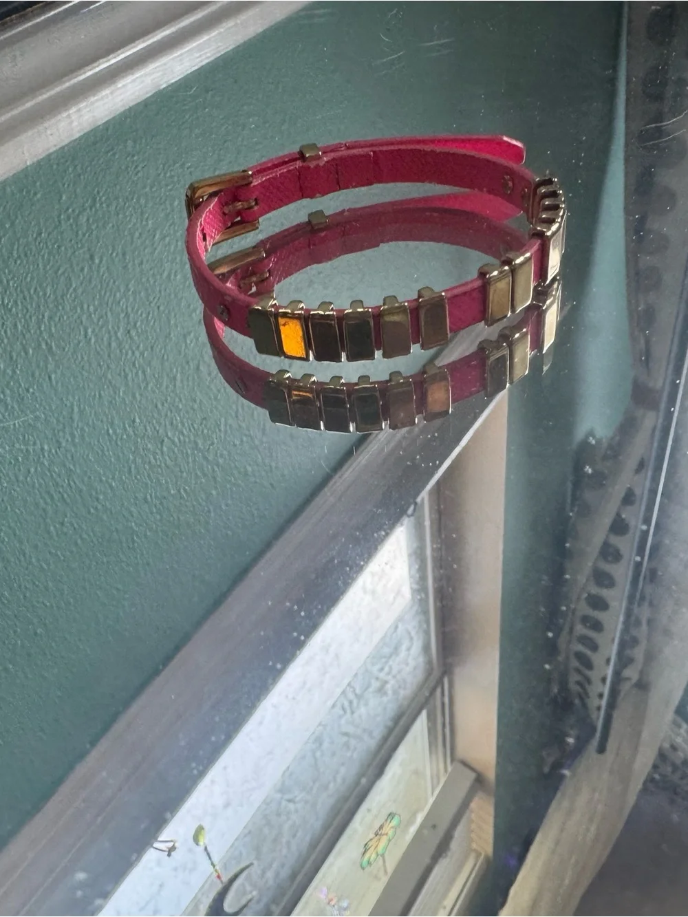 Pink Faux-Leather Bracelet with Gold Accents